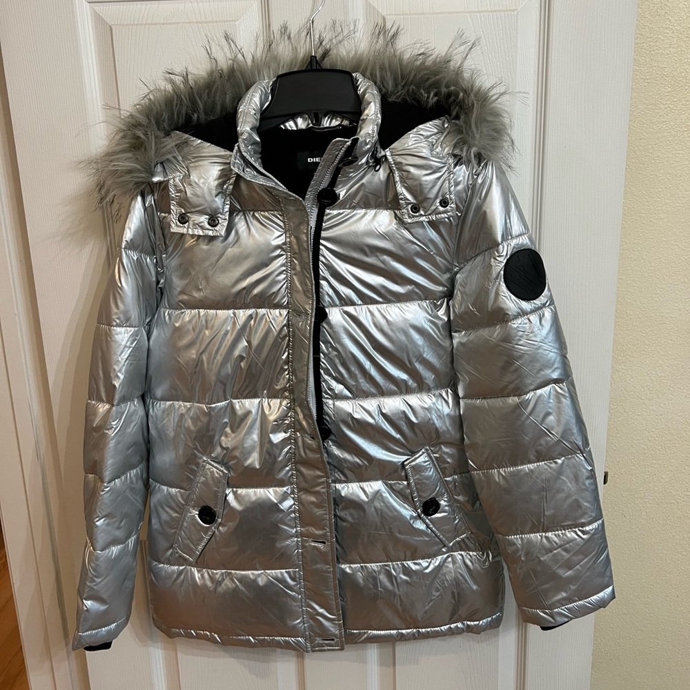 Diesel silver puffer jacket girls sz 16.